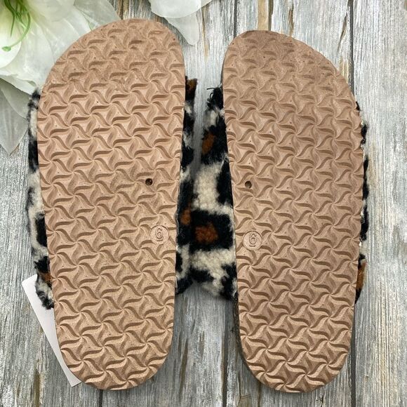 Fuzzy Leopard 2 Band Luxe Step In Comfy Indoor Outdoor Sandals Slippers Shoes 6 - Picture 4 of 9
